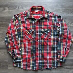 Vintage 70s Frostproof Flannel 100% Cotton Size 17 XL Sanforized Red Plaid